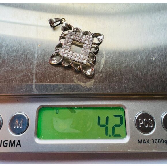 Brand New Fancy Designer Pendant 925 Sterling Silver Encrusted w/ White Crystals - Picture 10 of 10